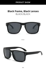 Classic black polarized sunglasses with rectangle frames and silver rivet details