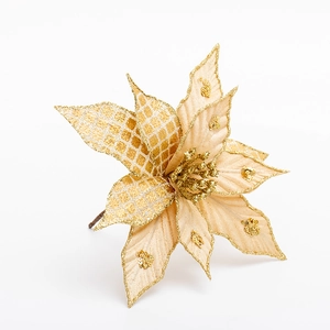 30cm gold glitter artificial poinsettia flower for Christmas tree and wreath decoration