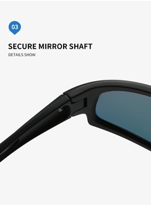 Gros plan sur la charnière sécurisée et les détails de la branche des lunettes de sport