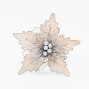 24cm Champagne gold Christmas flower with silver glitter edges for holiday tree decor