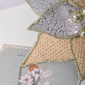 26cm burlap Christmas flower with gold glitter edges for festive tree decoration