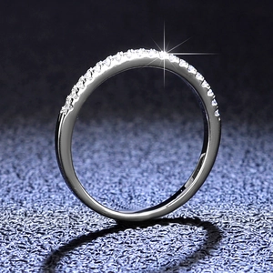 Eternity band ring in 925 sterling silver featuring a row of sparkling moissanite stones