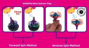 Guide showing wind-driven kinetic spinner toy operation with rotation and airflow details