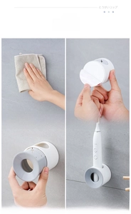 Four-step installation guide for wall-mounted electric toothbrush holder with 3M adhesive