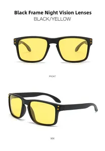 Classic black square frame polarized night vision sports sunglasses with yellow lenses