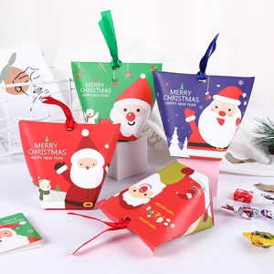 Christmas Candy Gift Boxes Paper Packaging Bags With Ribbon Cartoon Santa Polar Bear Pattern Holiday Party Favor Supplies