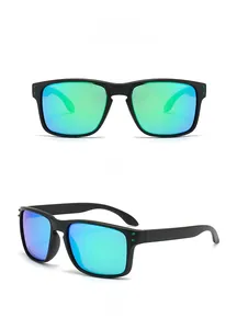 Front and side view of classic black polarized sports sunglasses with green reflective lenses