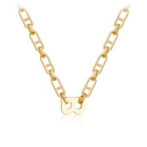 Collar minimalista dorado con colgante letra B y cadena de eslabones gruesos geométricos