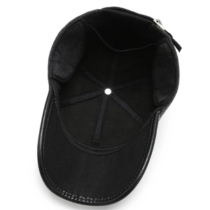 Winter men's thermal baseball cap with ear flaps and thickened fleece lining in black