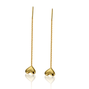 Elegant s925 silver heart tassel drop earrings with gold finish and mirror reflection