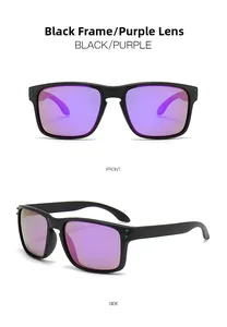 Classic polarized sunglasses with black frames and purple mirrored lenses for outdoor sports