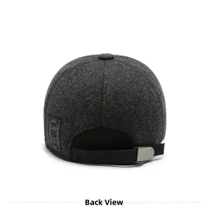 Detailed back view of men's winter warm baseball cap with adjustable metal buckle strap