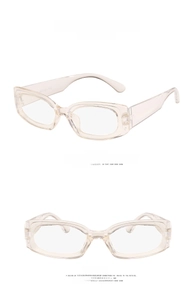 Front and side views of vintage square transparent white sunglasses with metal hinges