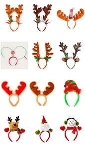 Detailed assortment of Christmas headbands featuring reindeer antlers and holiday characters