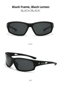 Vue de face et de profil des lunettes de soleil de sport polarisées noires certifiées CE