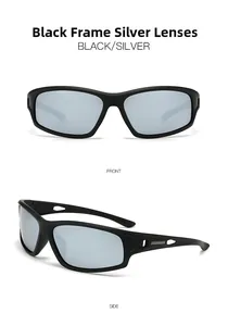 Vue de face et latérale de lunettes de soleil de sport noir mat avec verres miroirs argent