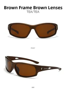 Lunettes de soleil sport marron avec verres polarisés, vues de face et de profil