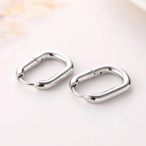 Classic 925 sterling silver geometric rectangular hoop earrings with a polished finish