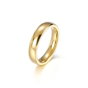 Polished 4mm gold stainless steel ring with a round zircon stone for wedding or couples