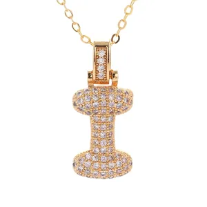 Collier avec pendentif lettre I en or et pierres de zircone pour hommes et femmes