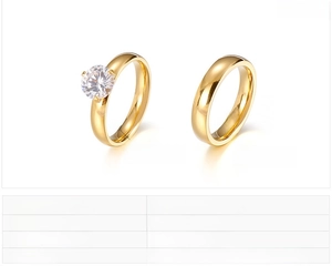 Details eines 4mm goldfarbenen Edelstahlrings mit Zirkonia und schlichtem Band