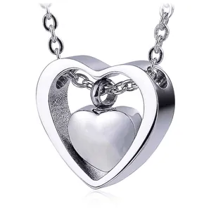 Double Heart Cremation Urn Pendant Necklace Stainless Steel Memorial Ashes Keepsake Jewelry For Loved Ones Or Pets
