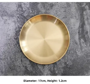 Detailed top view of 17cm golden stainless steel tray with dimensions and brushed metal texture