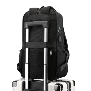 Black Oxford backpack with breathable mesh back and luggage strap for travel