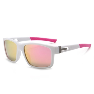 Lunettes de soleil sport de cyclisme avec monture blanche et verres polarisés roses