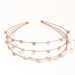 Multi Layer Alloy Rhinestone Star Headband Gold Thin Metal Hair Hoop Elegant Bridal Wedding Party Accessories Women