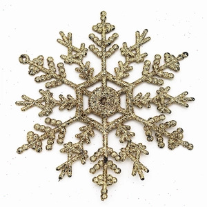 Detail of 12cm gold glitter plastic snowflake pendant for Christmas tree decoration