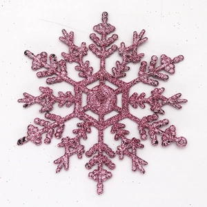 Detailed close-up of 12cm pink glitter snowflake ornament for Christmas tree decor