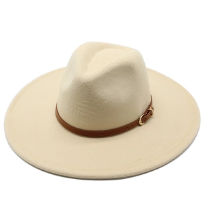 Retro Wide Brim Fedora Hat Wool Felt Jazz Cap With Decorative Belt Buckle Unisex Fashion