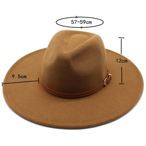 Detailed size guide for brown wide brim fedora hat with 9.5cm brim and 12cm crown height