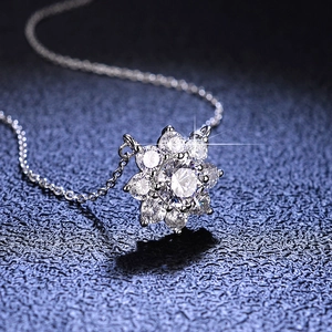 Detailed close-up of 925 silver sunflower pendant with Moissanite stones and O-chain