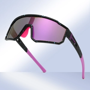 Outdoor sports cycling sunglasses with large oversized frame and colorful mirror lens