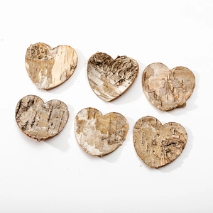Set of 6 natural birch bark heart-shaped wooden pendants for rustic Christmas tree decor