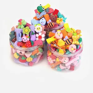 Kids hair clips set with cartoon shapes in a clear jar packaging for girls