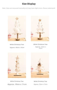 Size chart for white felt Christmas tree ornaments with specific height measurements