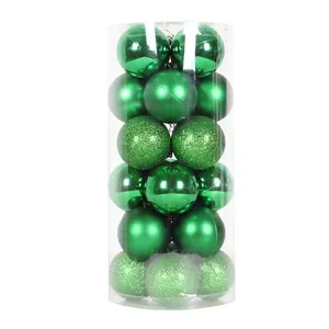 Set di palline di Natale verdi con finiture opache lucide e glitterate in confezione