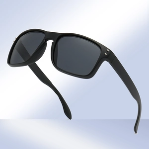 Classic polarized sports sunglasses with matte black frame and silver rivets for cycling