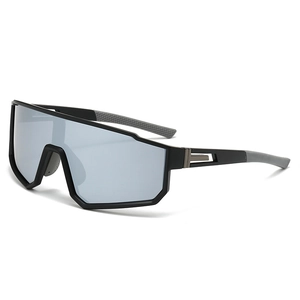 Matte black oversized cycling sunglasses with clear grey lenses for outdoor sports