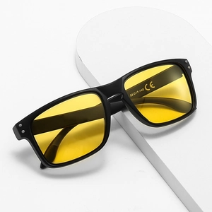 Classic polarized sports sunglasses with yellow night vision lenses and black frames