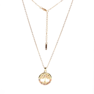 18K gold plated tree of life pendant necklace with multicolored zircon crystals