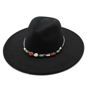 Wide Brim Fedora Hat Wool Felt Jazz Cap With Bohemian Shell Turquoise Band Ethnic Retro Outdoor Travel For Women Men