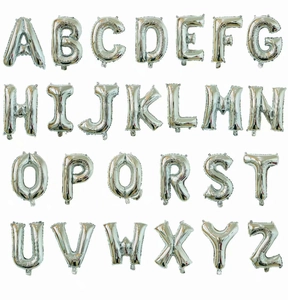 Detailed set of 26 metallic silver foil letter balloons from A to Z on white background