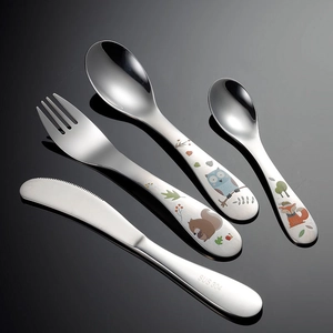 4-piece children's 304 stainless steel cutlery set with cute forest animal patterns