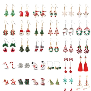 Alloy Enamel Christmas Earrings With Stainless Steel Earring Post Santa Tree Elk Festive Holiday Jewelry For Women