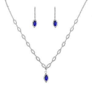 Parure de bijoux de mariée argentée avec pierres marquises bleu roi et cristaux
