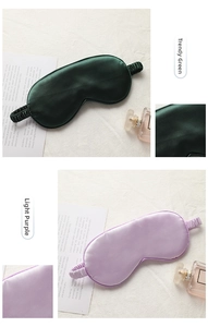 Detailed close-up of forest green and lilac silk sleep masks with elastic headbands